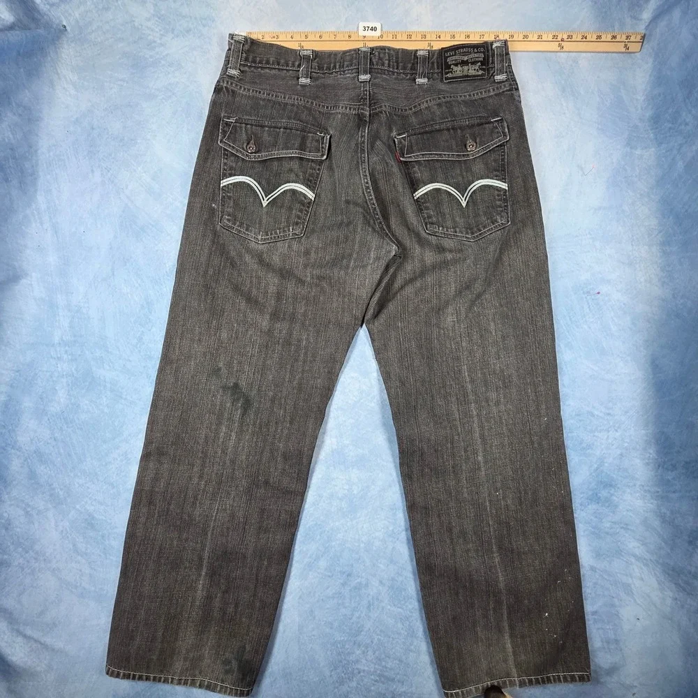 Vintage Y2K Levis 569 Loose Straight Jeans Mens 38x32 Black Faded